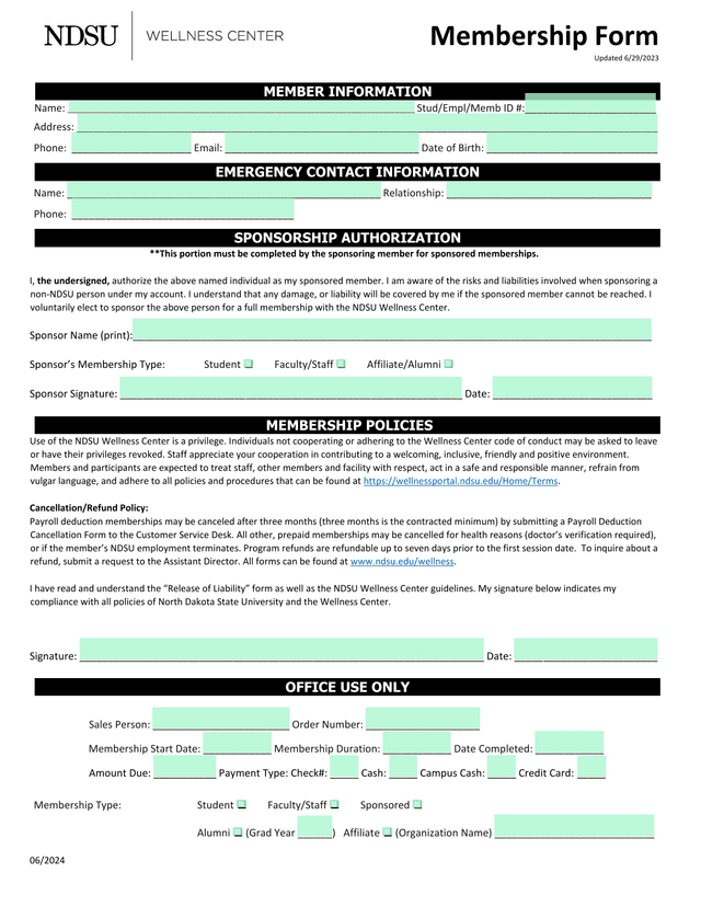 Membership Form screenshot
