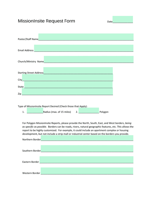 MissionInsite Request Form screenshot