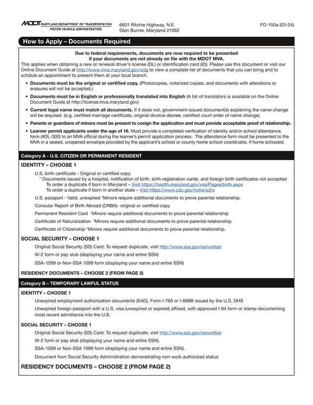 MVA Document Requirements screenshot