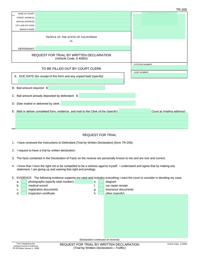 Request For Trial By Written Declaration screenshot