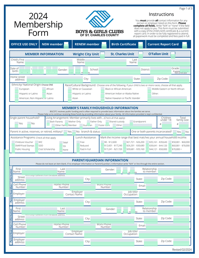 2024 Membership Form screenshot