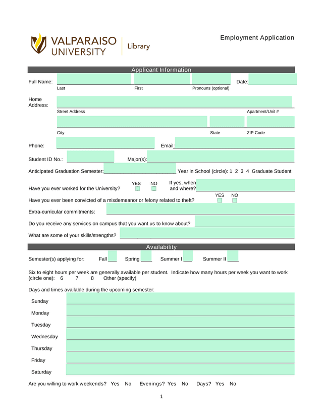Employment Application screenshot