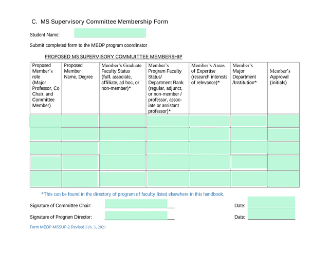 MS Supervisory Committee Membership Form screenshot