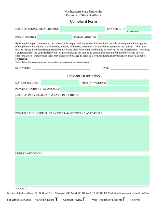 Incident Report Form screenshot