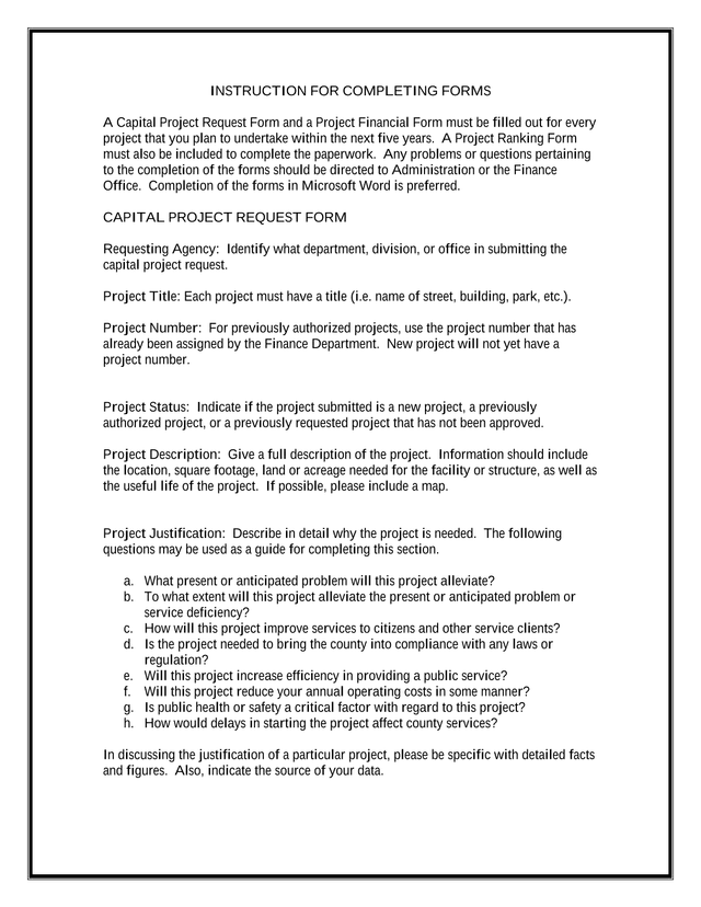 Capital Project Request Form screenshot