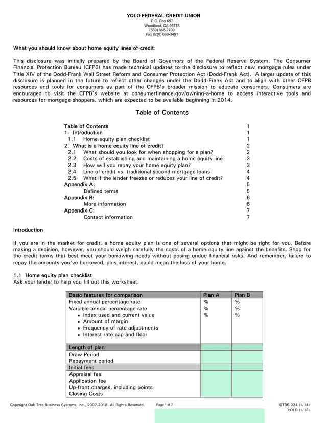 Home Equity Lines Of Credit Disclosure screenshot