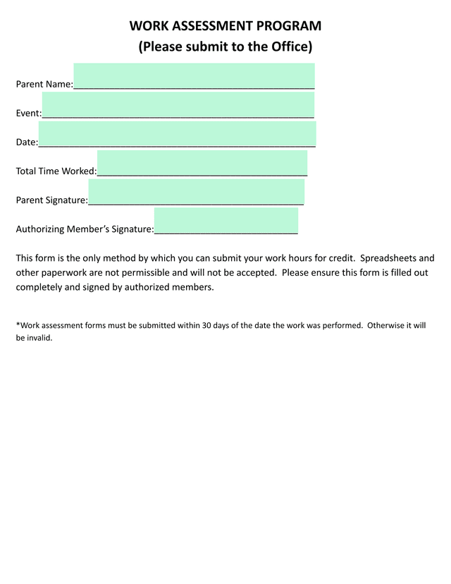 WORK ASSESSMENT PROGRAM screenshot