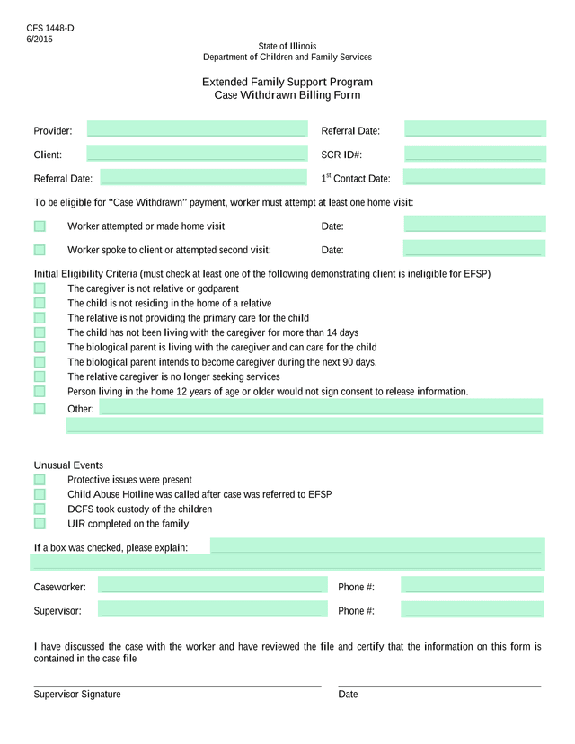 Case Withdrawn Billing Form screenshot