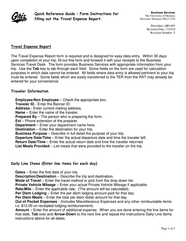 Travel Expense Report screenshot