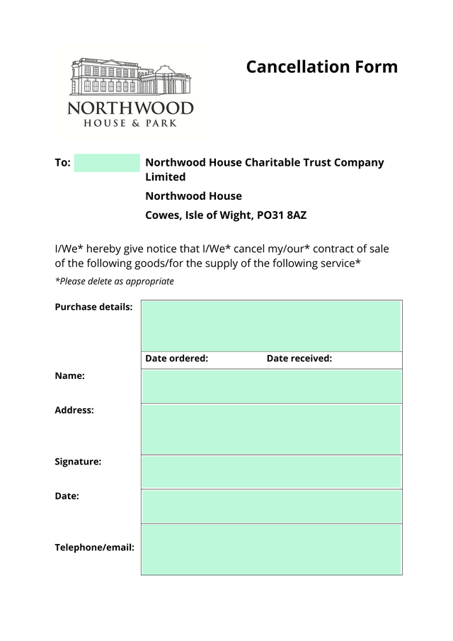 Cancellation Form screenshot