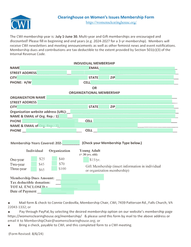 Clearinghouse On WomenS Issues Membership Form screenshot