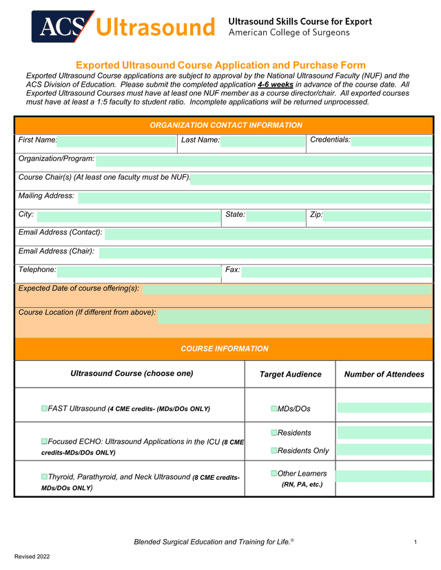 Exported Ultrasound Course Application And Purchase Form screenshot