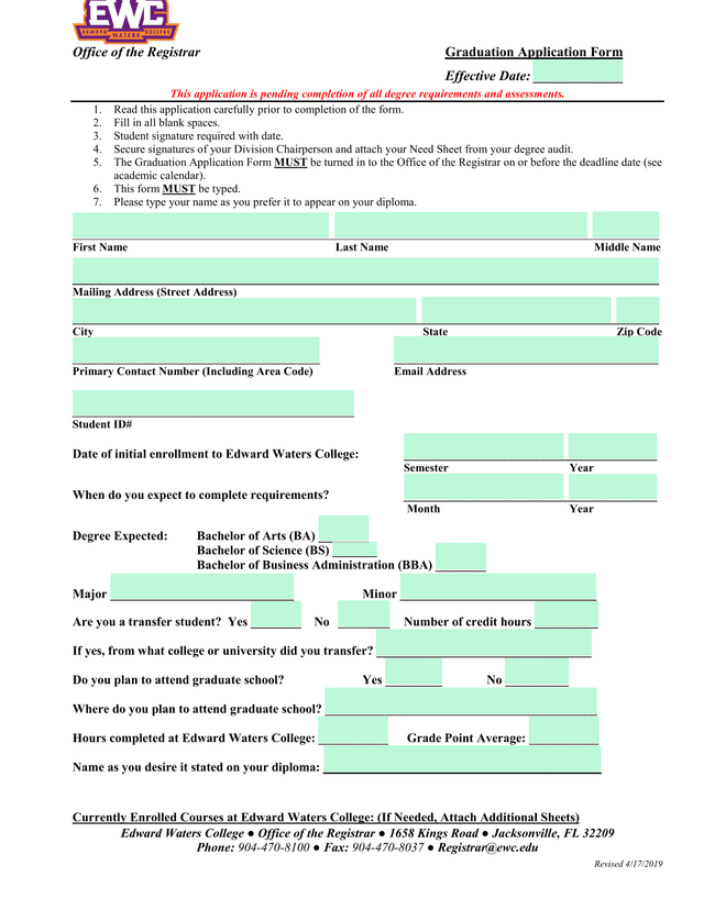 Graduation Application Form screenshot