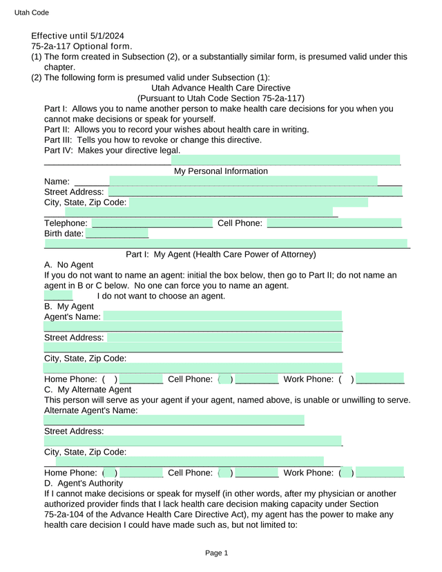 Utah Advance Health Care Directive screenshot