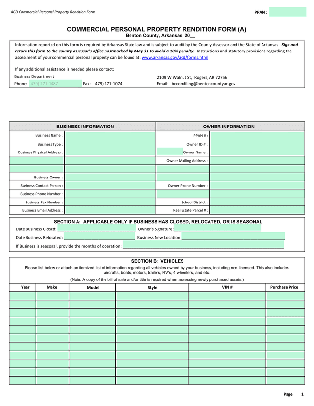ACD Commercial Personal Property Rendition Form screenshot