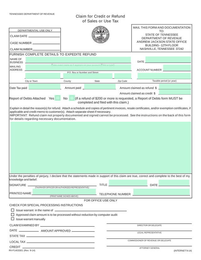 Claim For Credit Or Refund Of Sales Or Use Tax screenshot