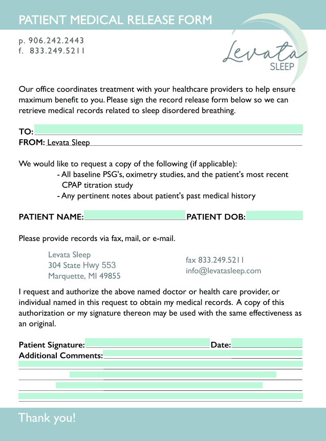 PATIENT MEDICAL RELEASE FORM screenshot