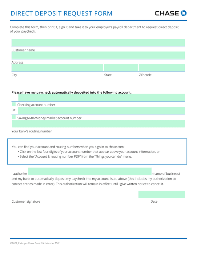 Direct Deposit Request Form screenshot