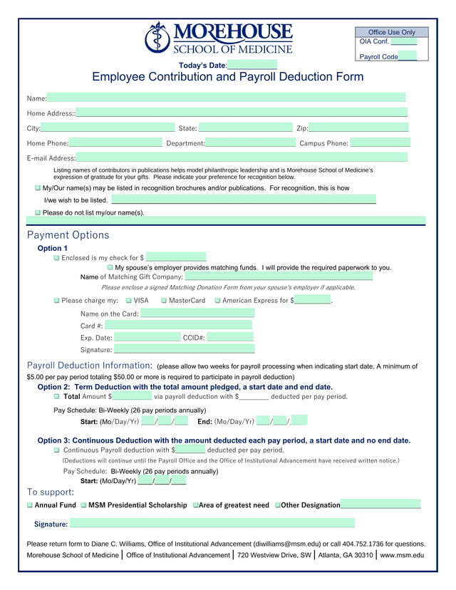 Employee Contribution And Payroll Deduction Form screenshot