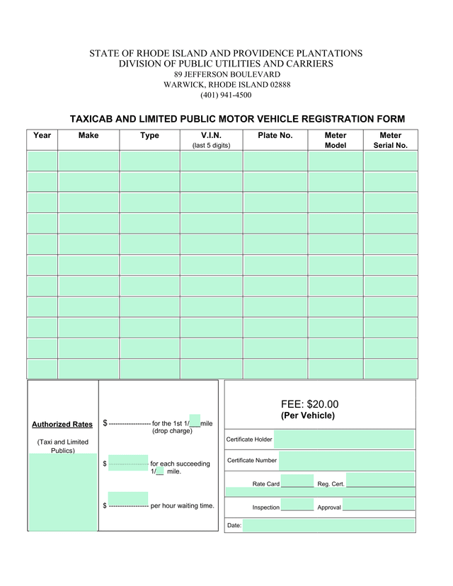 TAXICAB AND LIMITED PUBLIC MOTOR VEHICLE REGISTRATION FORM screenshot