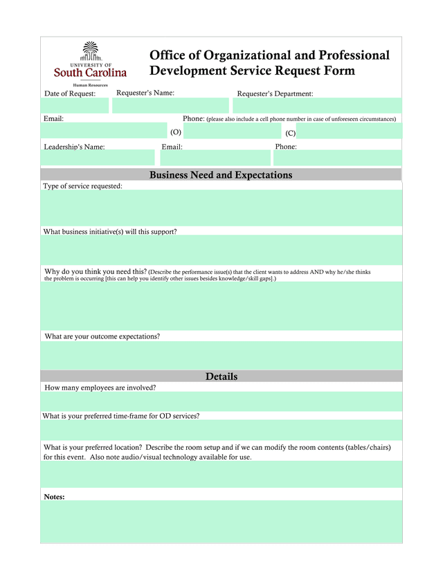 Office Of Organizational And Professional Development Service Request Form screenshot