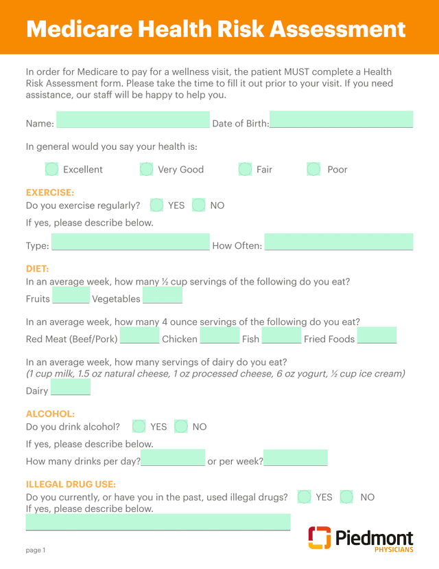 Medicare Health Risk Assessment screenshot