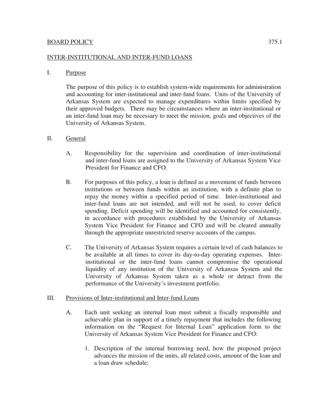 Board Policy 375.1   Inter Institutional And Inter Fund Loans screenshot