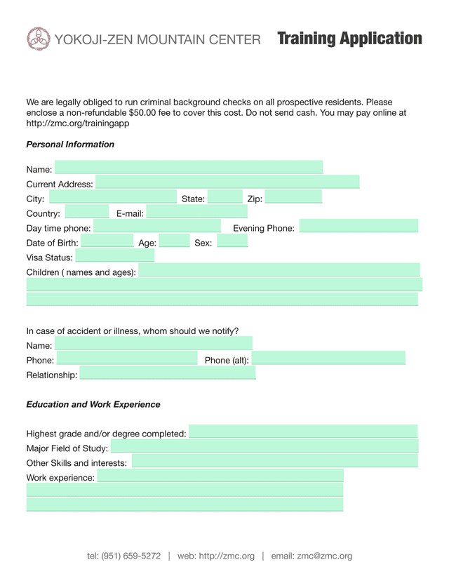 Training Application screenshot