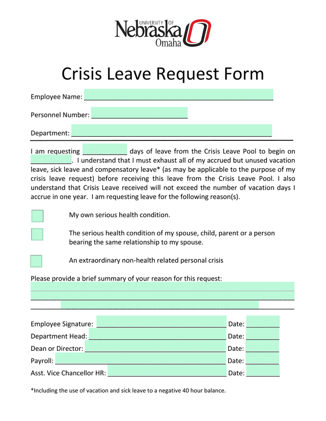 Crisis Leave Request Form screenshot