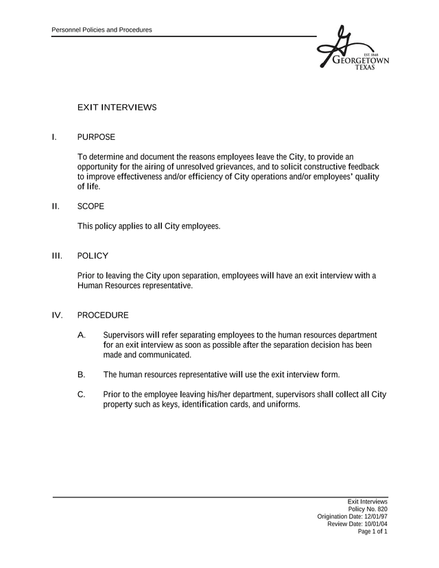 Exit Interviews screenshot