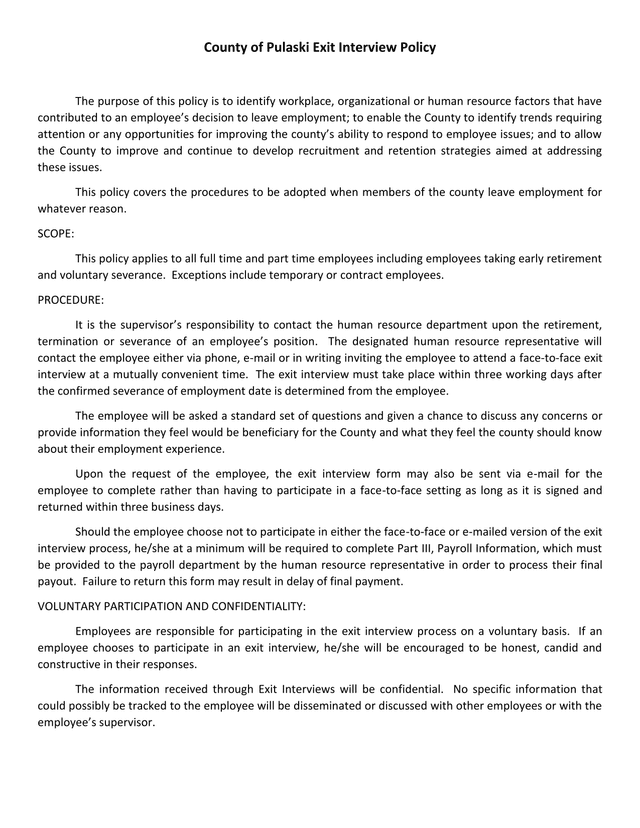 County Of Pulaski Exit Interview Policy screenshot