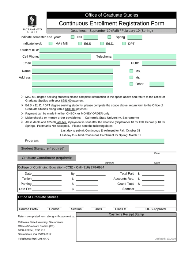 Continuous Enrollment Registration Form screenshot