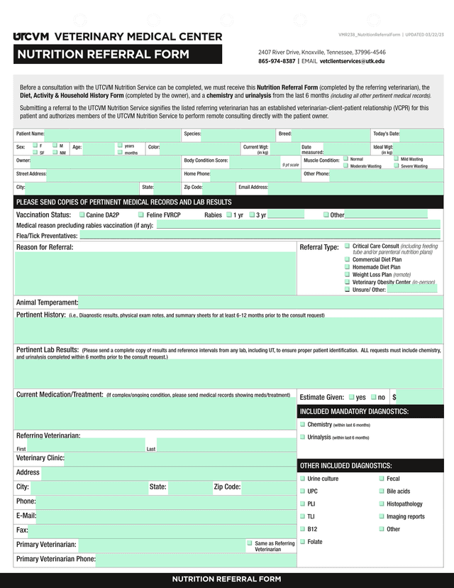 Nutrition Referral Form screenshot