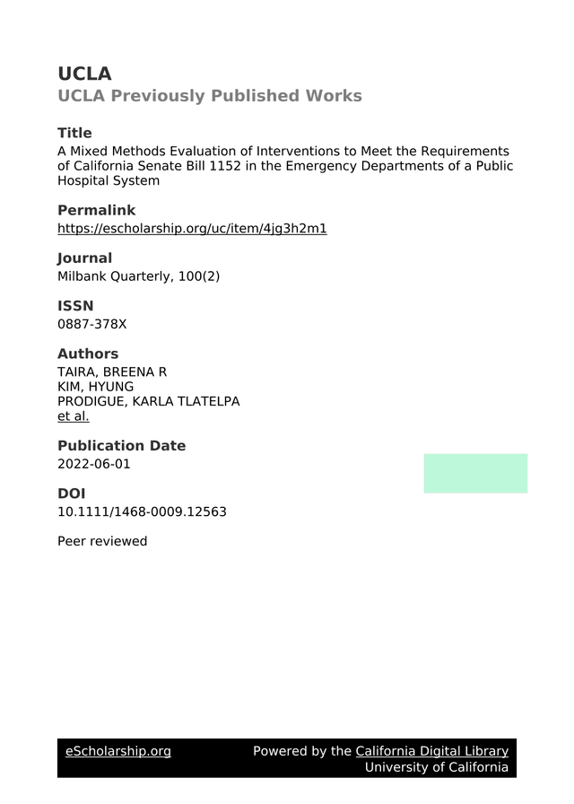 A Mixed Methods Evaluation Of Interventions To Meet The Requirements Of California Senate Bill 1152  screenshot