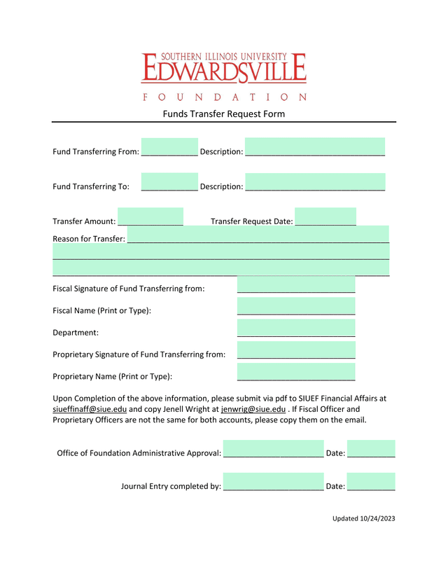 Funds Transfer Request Form screenshot