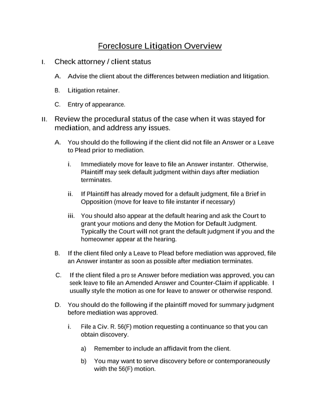 Foreclosure Litigation Overview screenshot