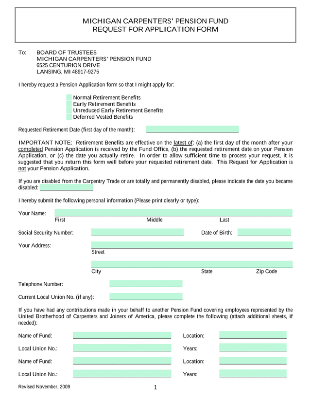 REQUEST FOR APPLICATION FORM screenshot