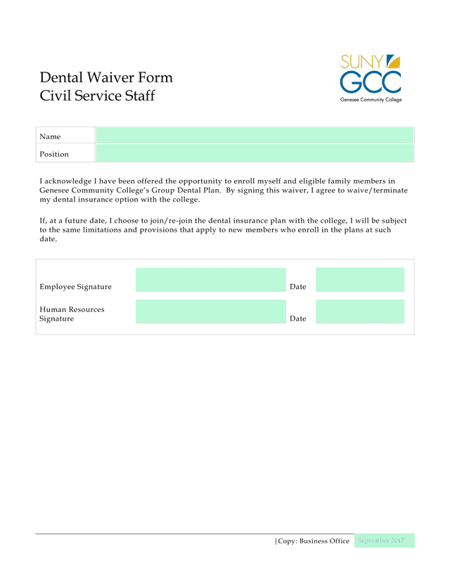 Dental Waiver Form screenshot