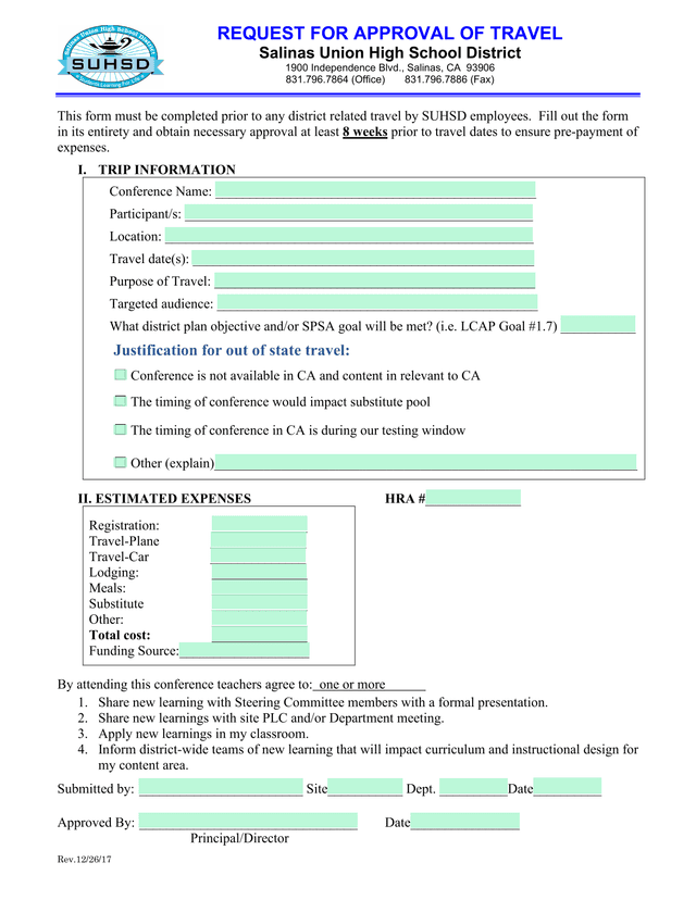 REQUEST FOR APPROVAL OF TRAVEL screenshot