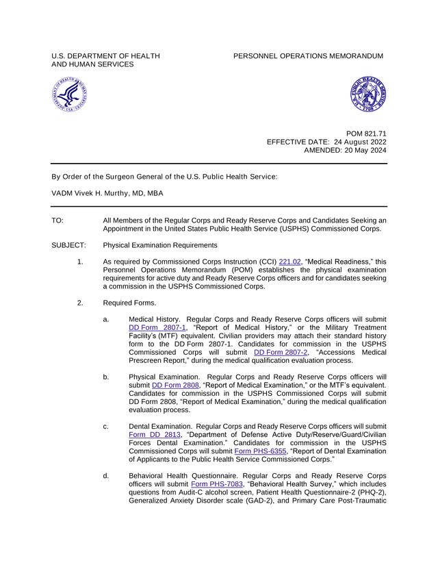 POM 821.71   Physical Examination Requirements screenshot