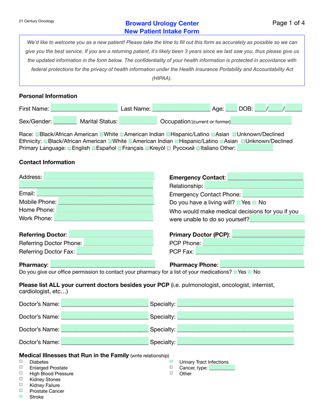 New Patient Intake Form screenshot