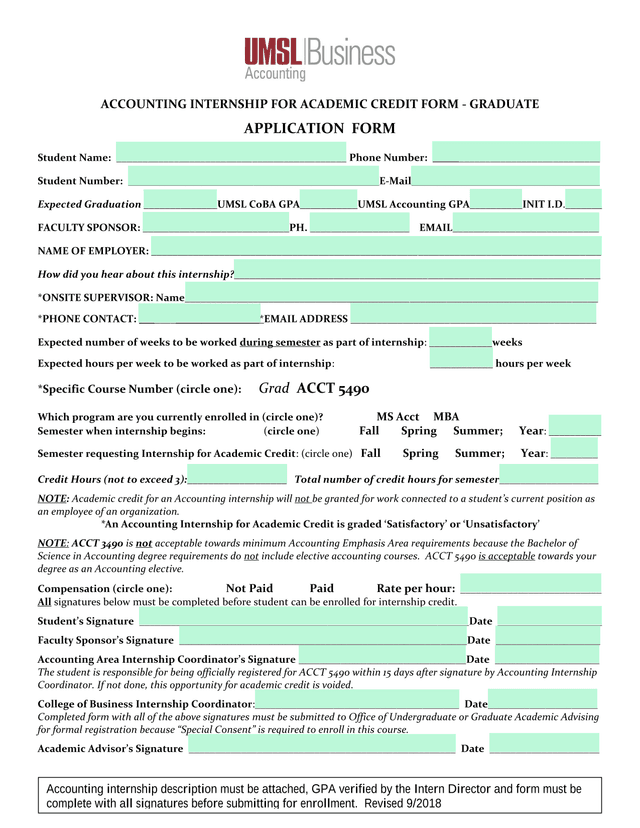 ACCOUNTING INTERNSHIP FOR ACADEMIC CREDIT FORM   GRADUATE screenshot