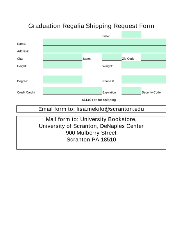 Graduation Regalia Shipping Request Form screenshot