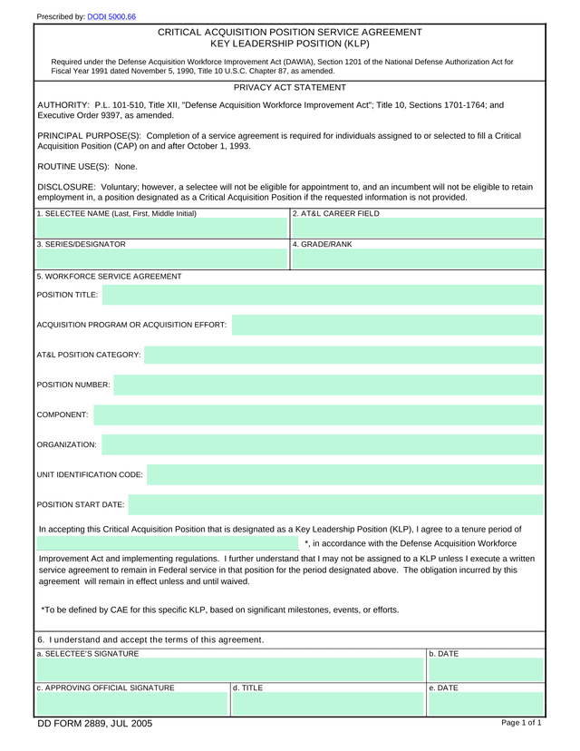 DD FORM 2889 screenshot