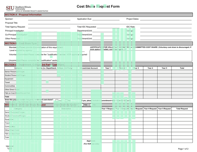 Cost Share Request Form screenshot