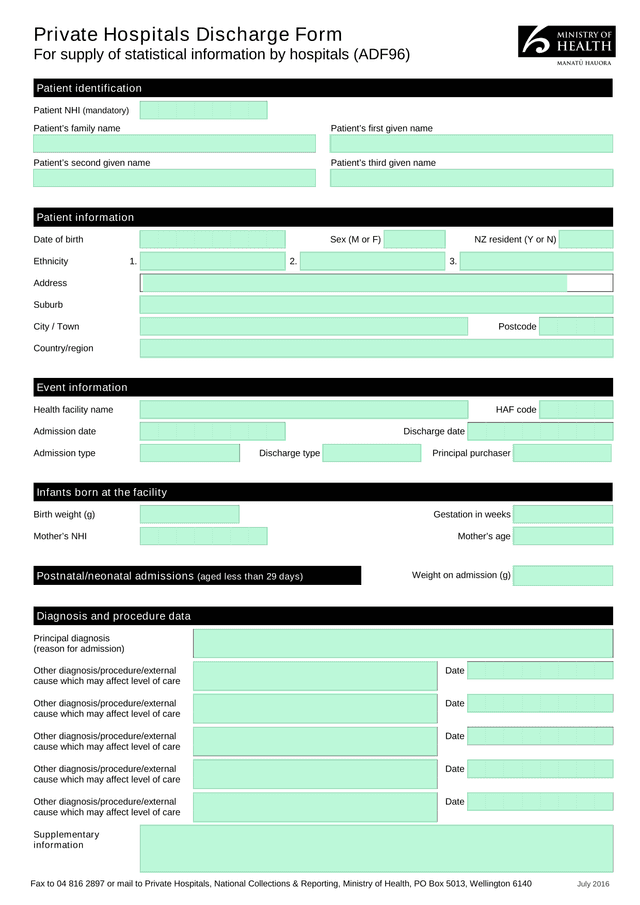 Private Hospitals Discharge Form (ADF96) screenshot