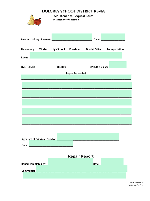 Maintenance Request Form screenshot