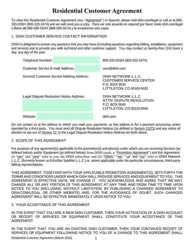 Residential Customer Agreement screenshot