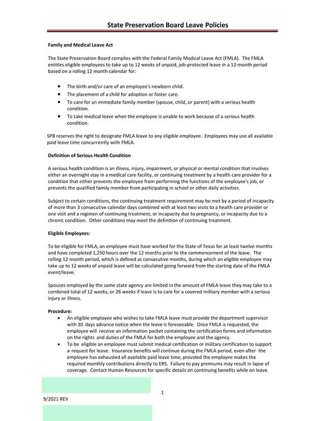 State Preservation Board Leave Policies screenshot