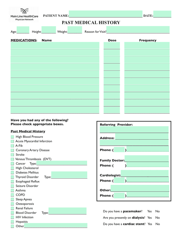 Patient Medical History Form screenshot